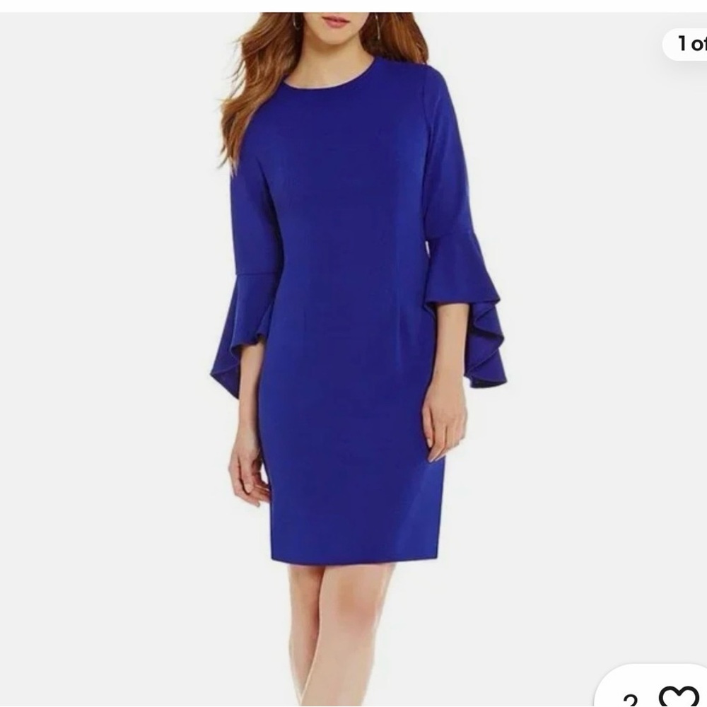 ANTONIO MELANI Royal Blue Ruffle-Sleeve  Sheath Dress